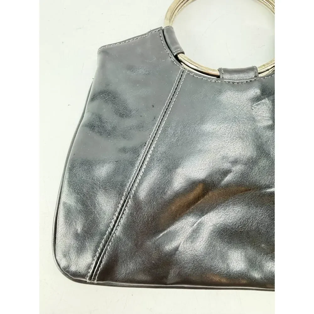 Giannini Black Ring Handle Clutch Purse Faux Leather Evening Handbag